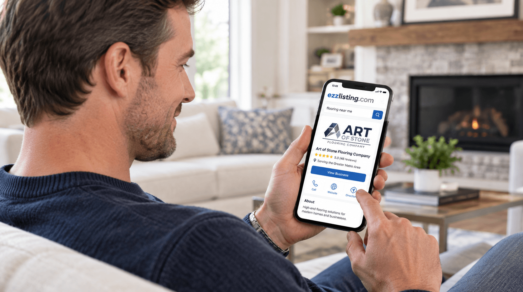 Customer finding a local business on EZZlisting.com from their phone