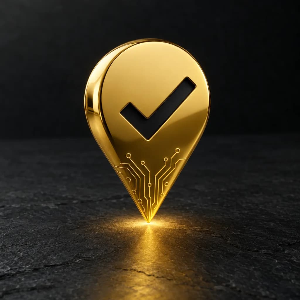 Gold EZZlisting map pin with a check mark